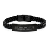 Funny Housekeeper Gifts for Men, Women, or Friends - Keep Calm Interlaced Leather Bracelet, Birthday Unique from Family - Image 1